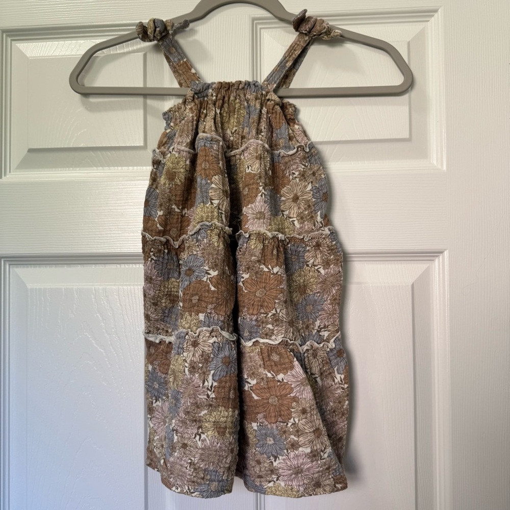 Rabbit & Bear Organic Cotton Daisy Print Summer Dress with Bows on Straps 5T